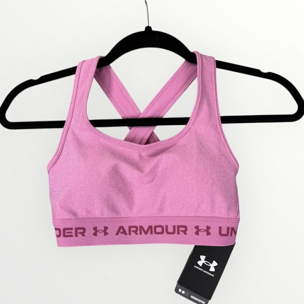 NWT Under Armour Womens XS Padded Compression Sports Bra Medium Support Pink